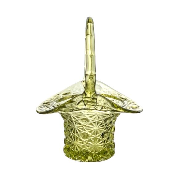 Vintage Fenton Colonial Green Daisy & Button Top Hat Basket - Picture 7 of 7